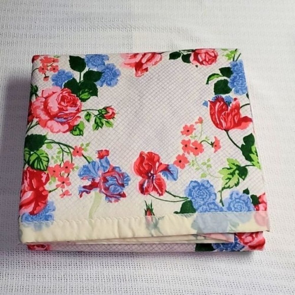 Vintage Colorful Floral Twin with Satin Trim Blanket